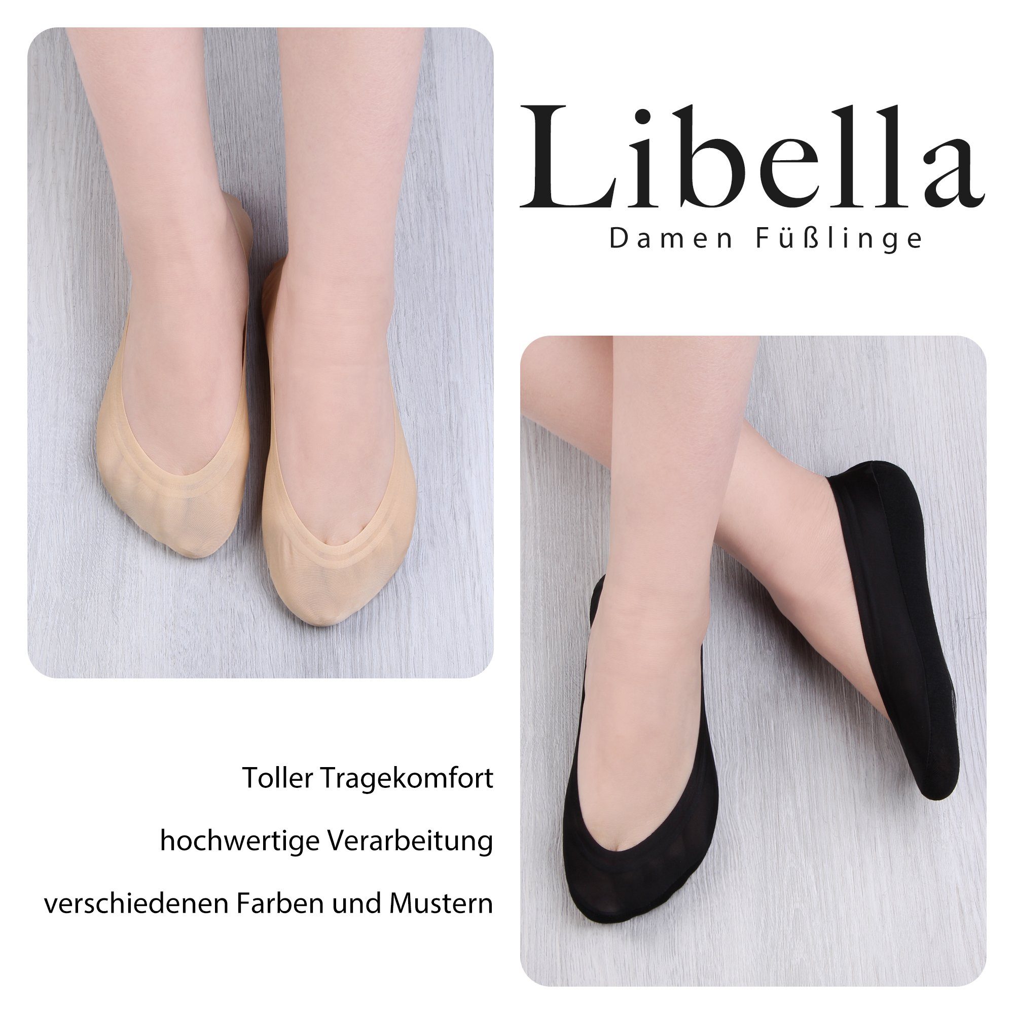 Füßlinge Libella Baumwolle Spitze (10er-Pack) 2148-Schwarz Füßlinge Atmungsaktiv 2012-2148 Rutschfest