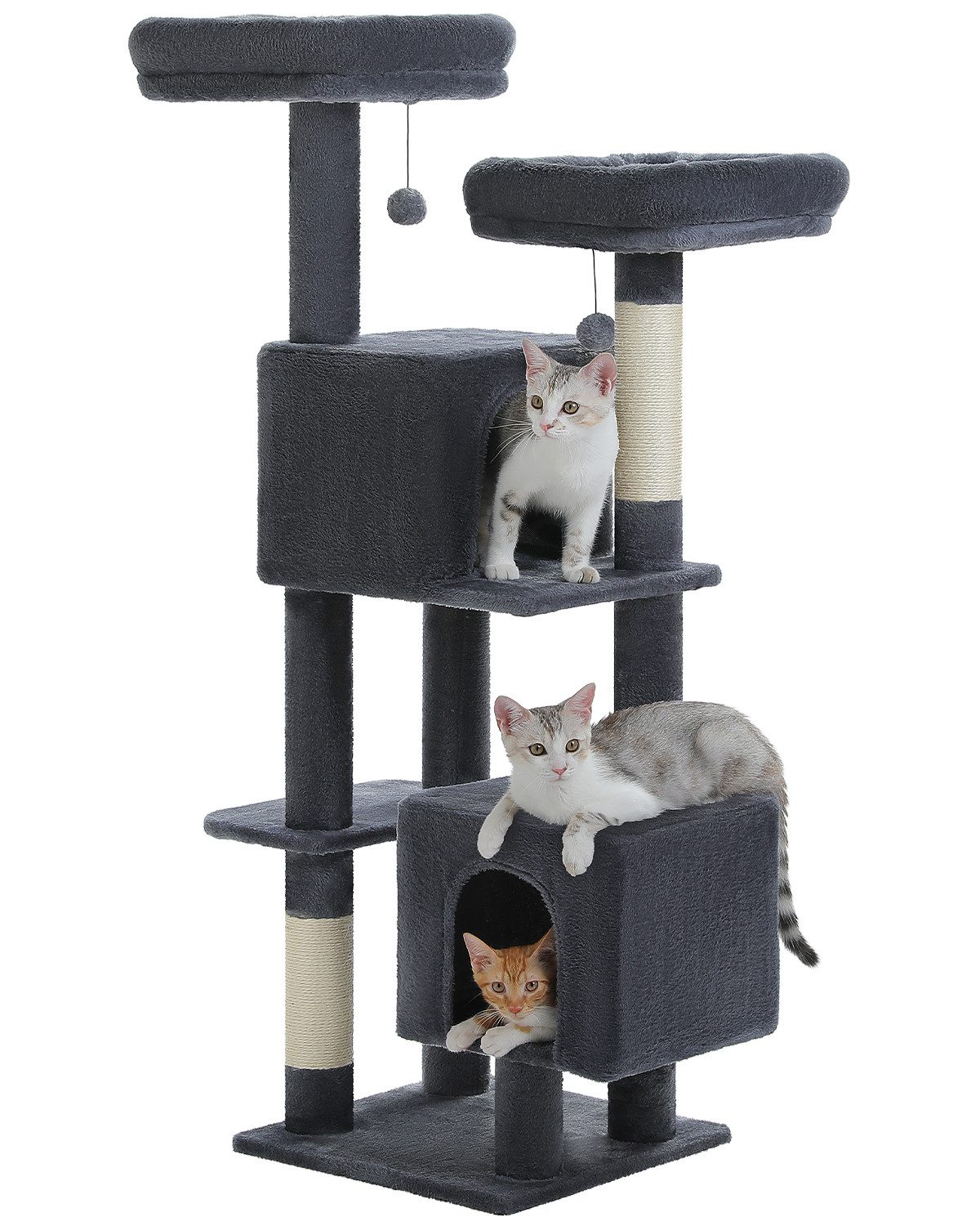 PETEPELA Kratzbaum Blumen Kratzbaum für Katzen, 133 cm niedlicher Katzenbaum, mit 2 Sitzflächen, 2 Höhlen