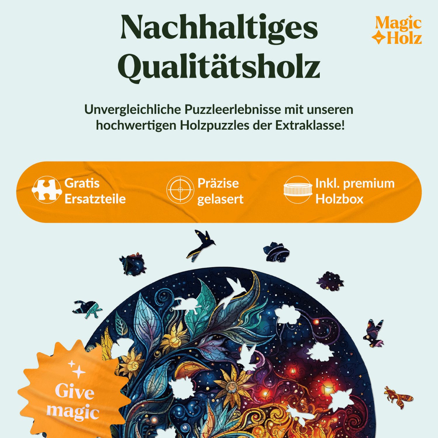 MagicHolz Puzzle MagicHolz Mystische Blumen Galaxie Mandala Holzpuzzle, 206 Puzzleteile