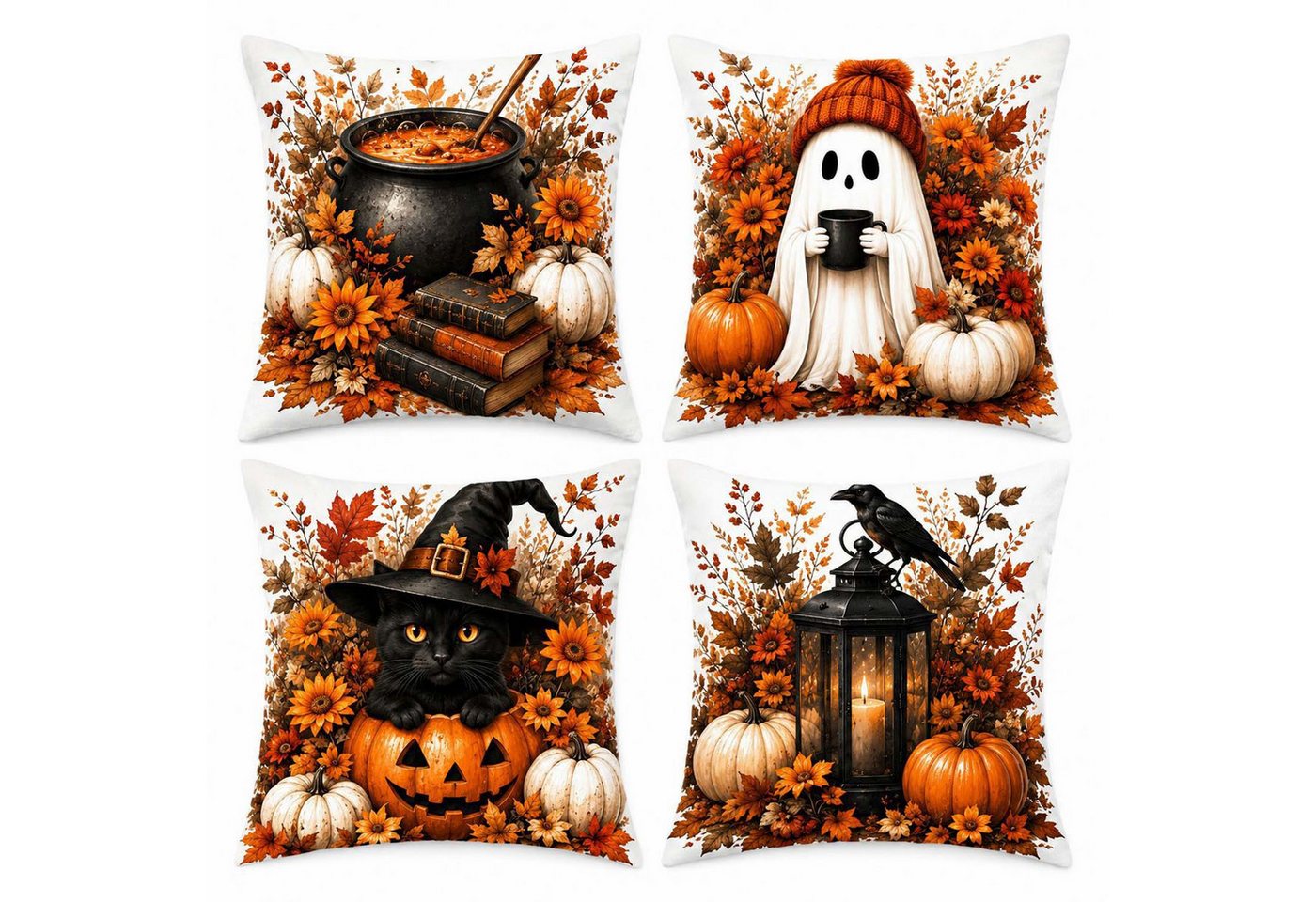 Zyronn Kissenbezug 4er-Set Vintage Aquarell Herbst Kissenbezüge, doppelseitiger