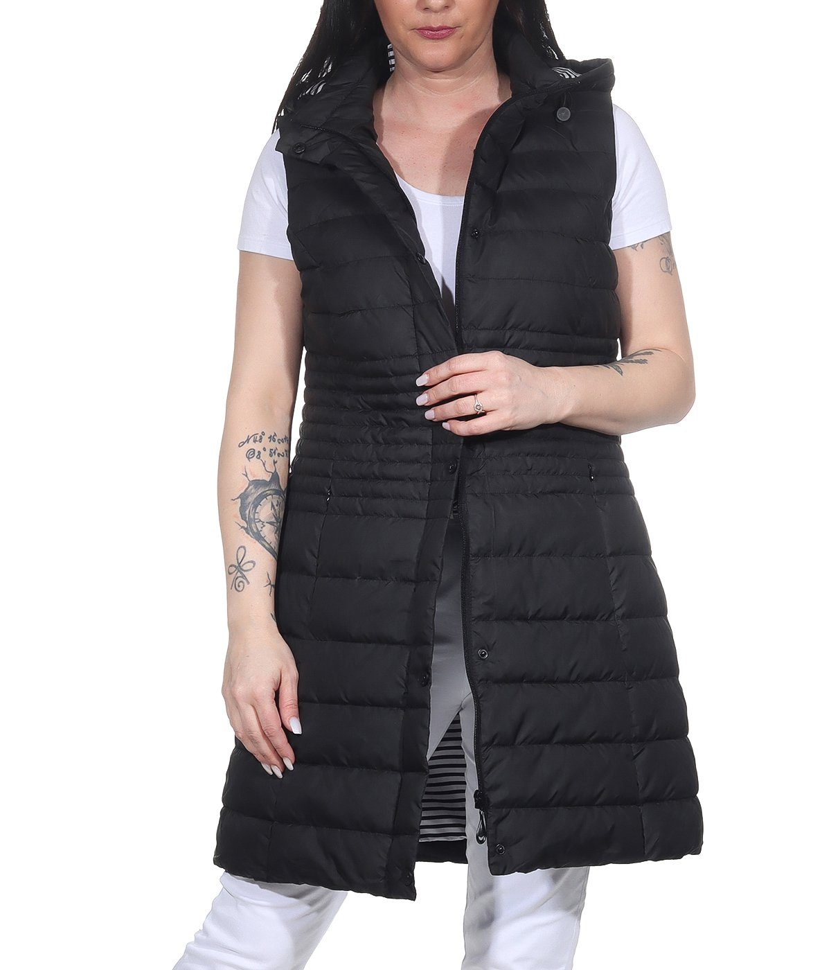 Longweste Damen Steppweste sommerliche Longweste ärmellose Damenweste