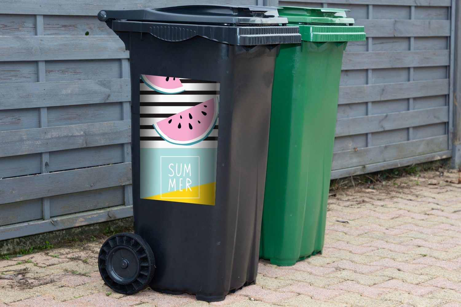 Wandsticker Mülleimer-aufkleber, Wassermelone Obst Abfalbehälter - Container, - (1 MuchoWow Mülltonne, Zitat St), Sticker,