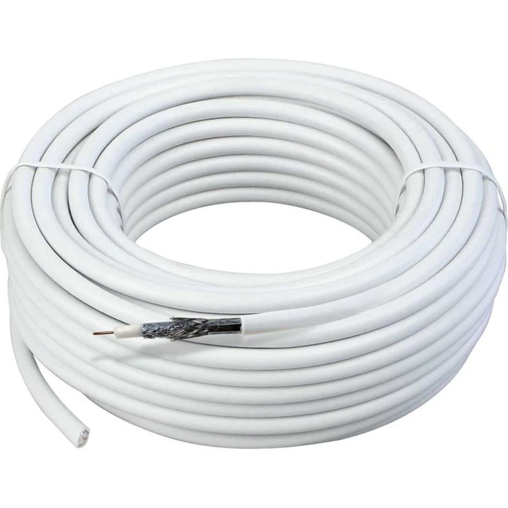 Schwaiger SAT Koaxialkabel (110 dB) SAT-Kabel, Koaxialkabel, Satellitenkabel, Kunststoff, weiß, Kabel, F-Steckern, 40 m