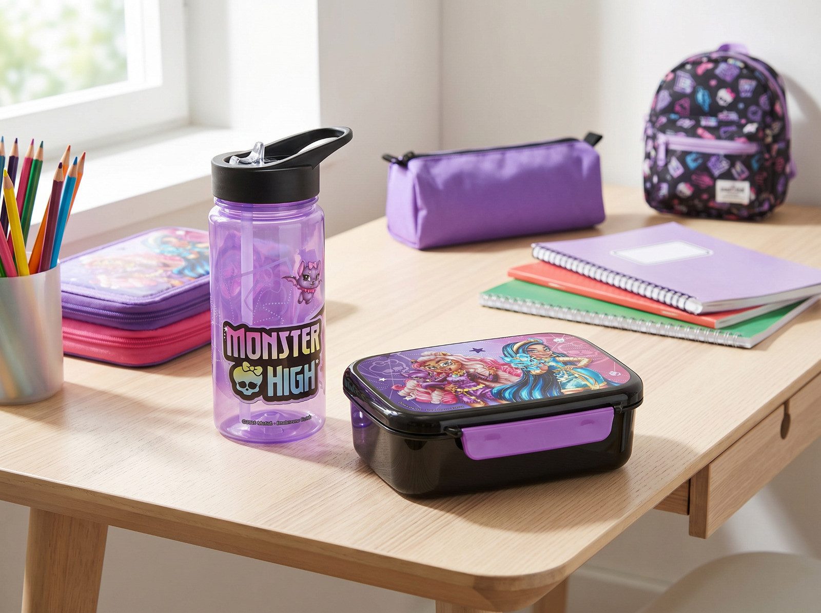 Monster High Elektrische Lunchbox Monster High girls 2 tlg Lunch Set Brotdose Trinkflasche 500 ml, (2-tlg., spar-set)