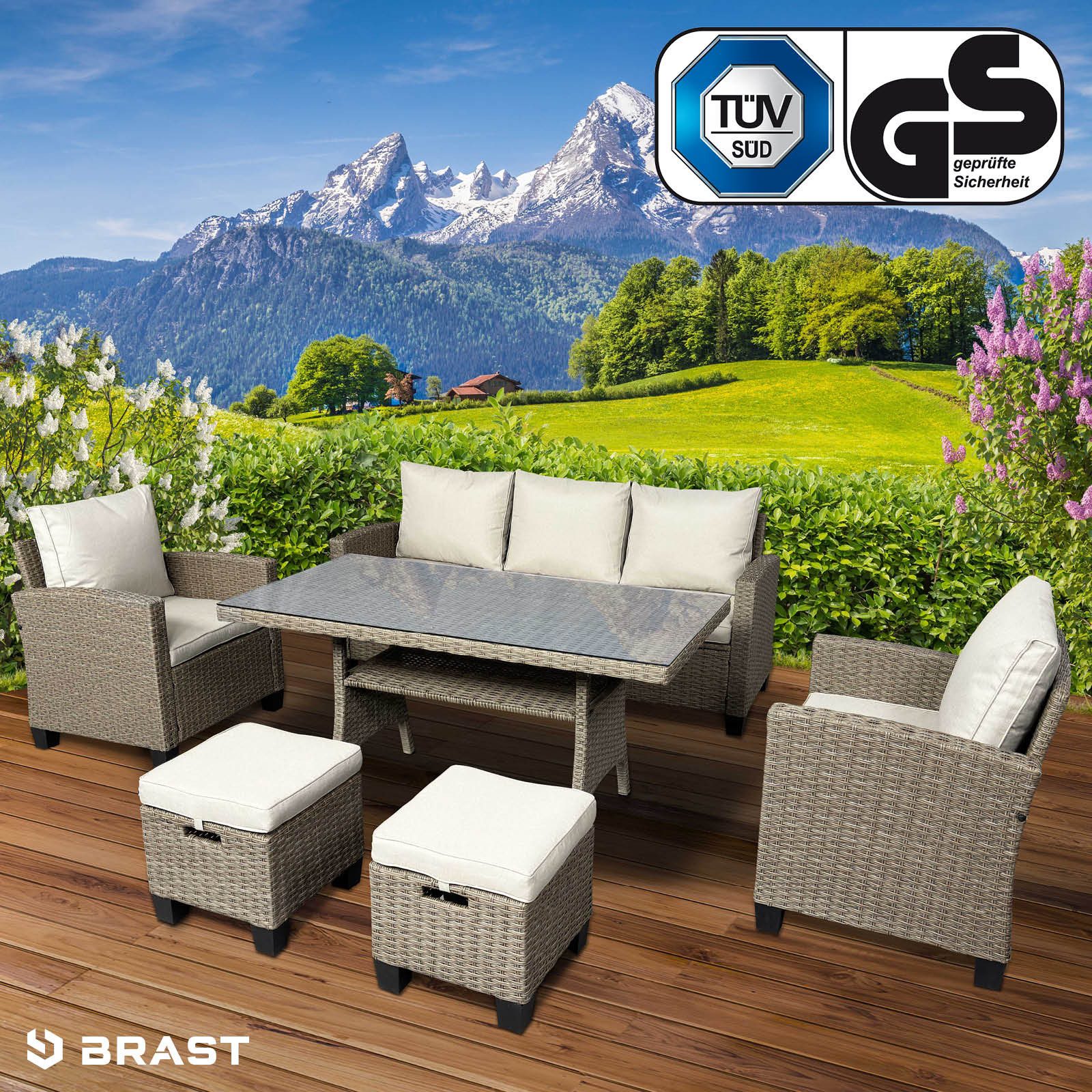 BRAST Gartenlounge-Set Delight, bis zu 7 Personen, viele Farben, inkl. extra Dicke Kissen, TÜV geprüft,Outdoor Loungemöbel Sitzgruppe