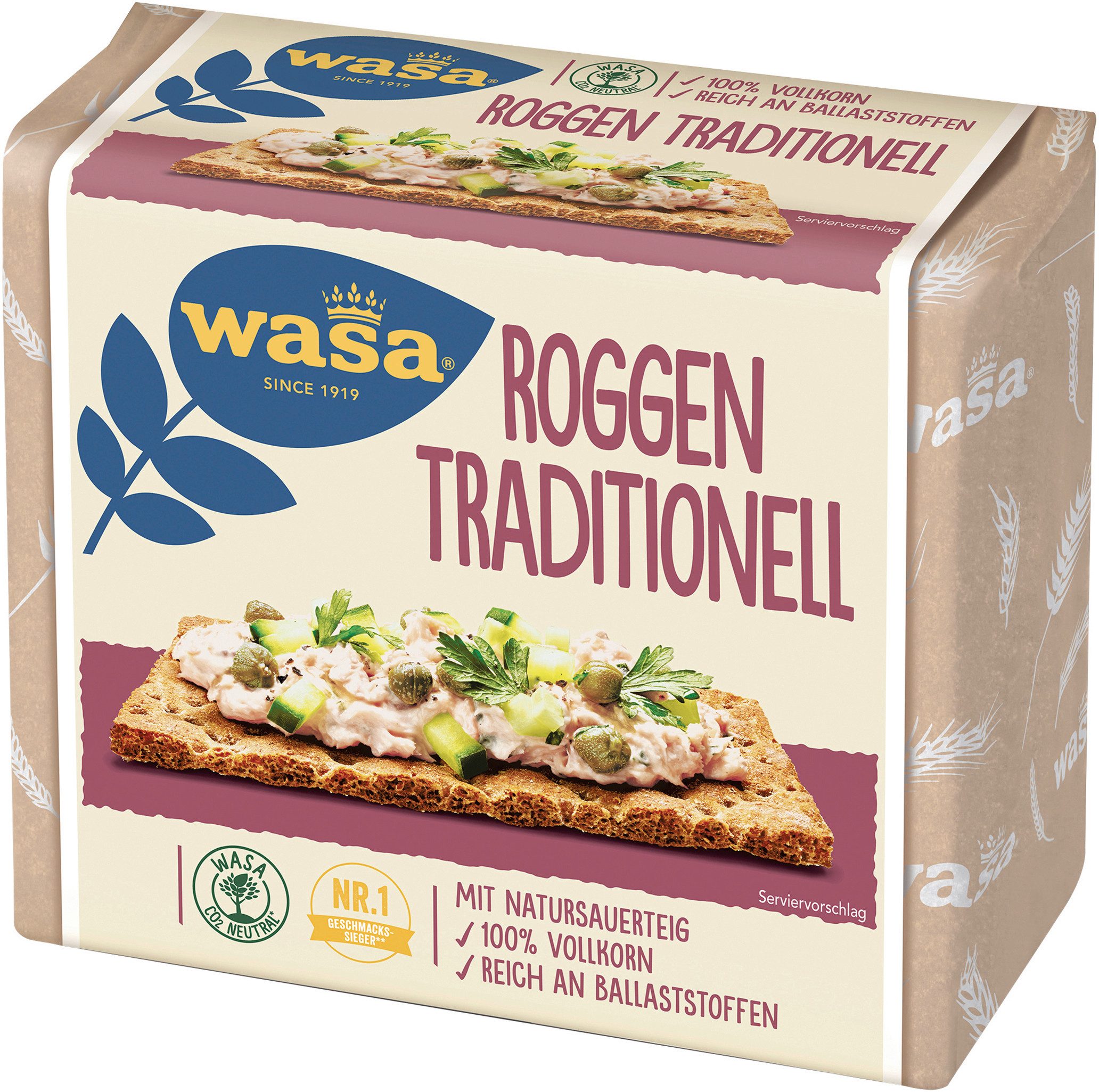 Wasa Brot, Wasa Roggen traditionell Vollkorn Knäckebrot mit Natursauerteig 235g
