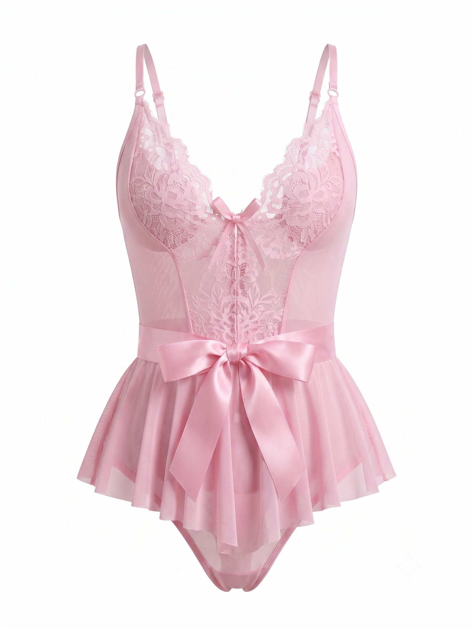 Elegant Love Kurzarmbody Sexy Damen-Tüllbody, Spitzen-Dessous, Lingerie mit überkreuztem Rücken (1-tlg) Teddy mit floraler Spitze & Schleife, verführerische Damen-Unterwäsche