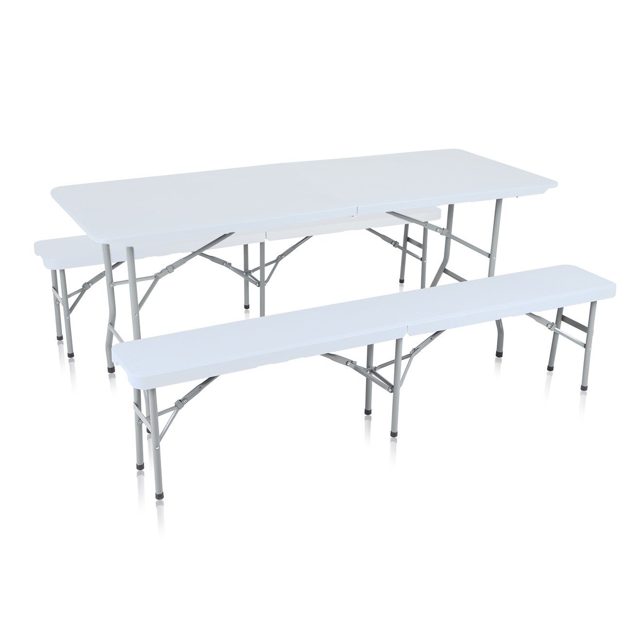Strattore Buffettisch und 2 Bierzeltgarnitur Essgruppe - Weiß Bänke Tisch klappbar