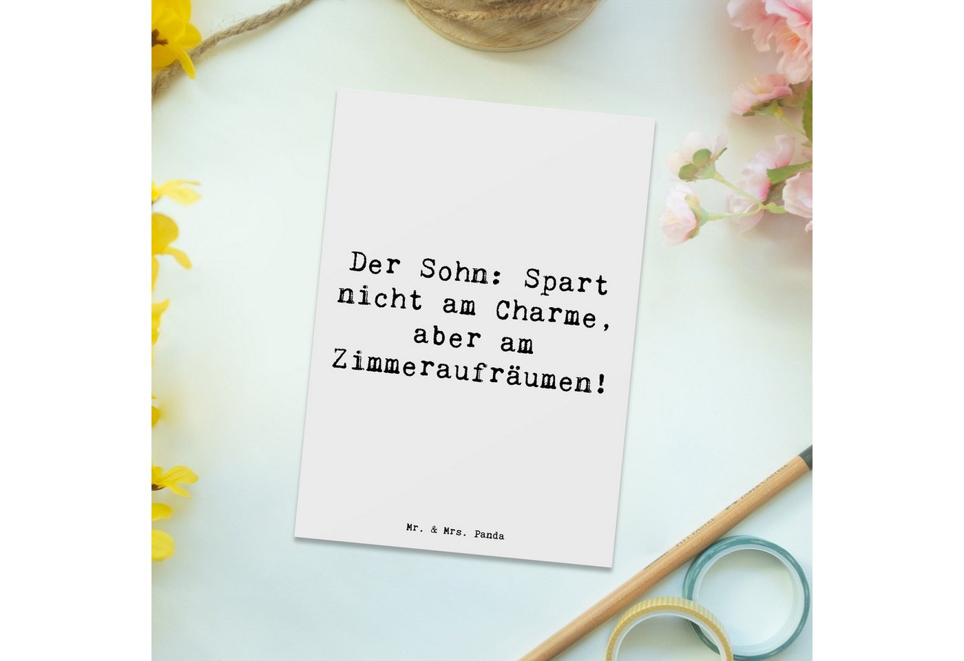 Thumbnail - Mr. & Mrs. Panda Postkarte Sohn Charme - Weiß - Geschenk, Familie, Liebe, Geburtstagskarte, Gesc, Hochglänzend veredelt