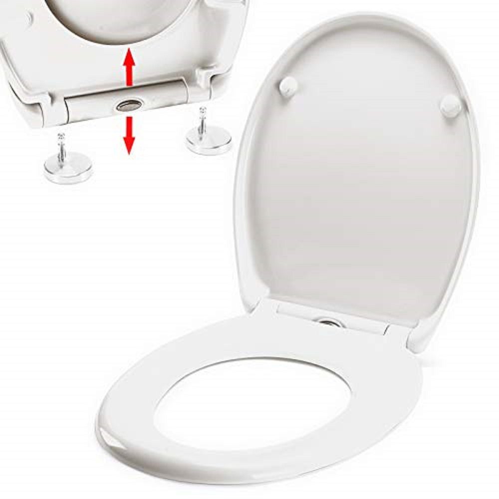 Scharniere Quick-Release-Funktion Toilettendeckel WC-Sitz oval, Premium Absenkautomatik, Duroplast, Schnellreinigung, Edelstahl aus mit spirella einfachen Soft zur weiß Close CLIP, EASY