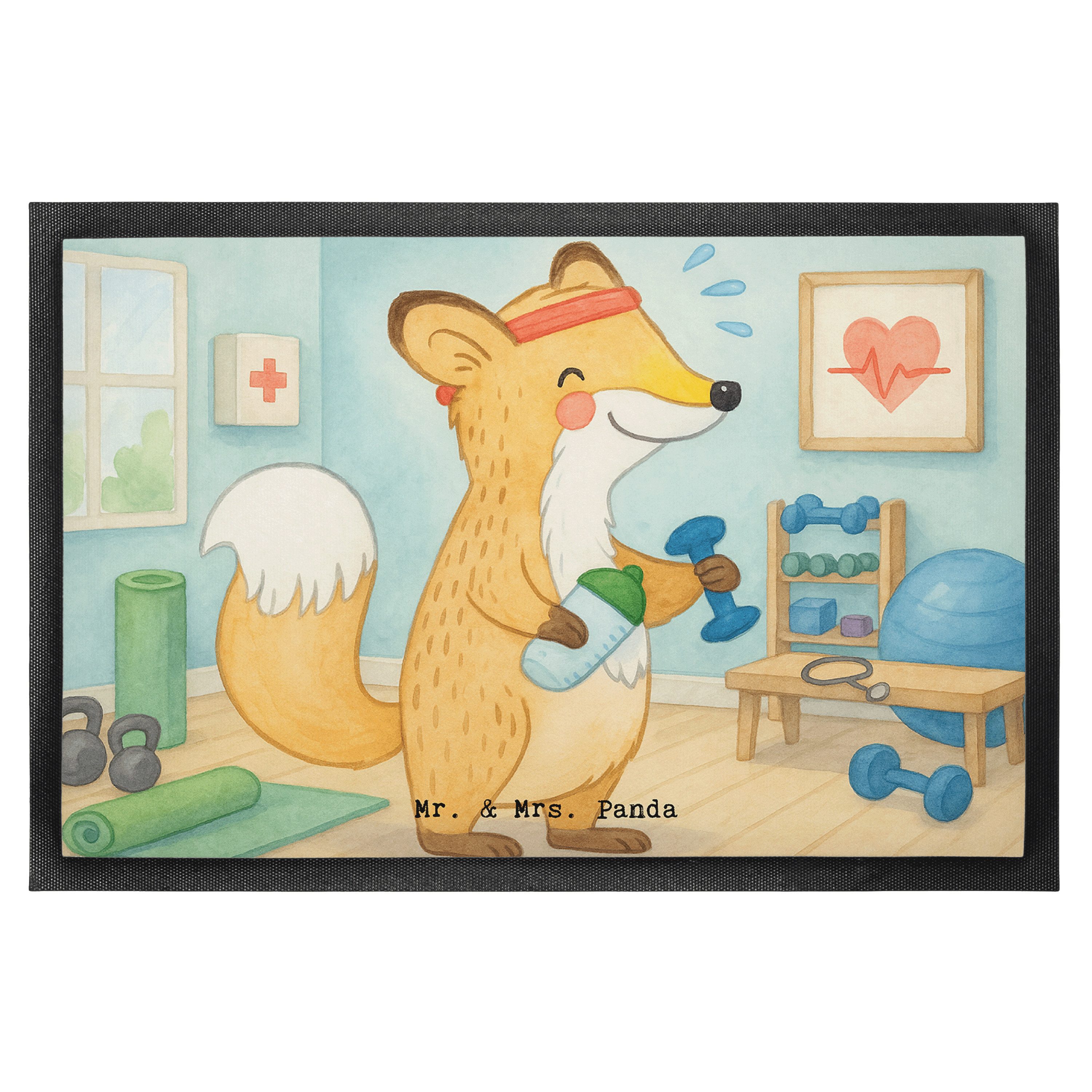 Mr. & Mrs. Panda Fußmatte Fuchs Fitness Design, fußmatte 40 x 60 cm, Weiß, Schmutzfangmatte, Ge, rechteckig, Höhe: 40 mm, Türvorleger fußmatte Schmutzmatte