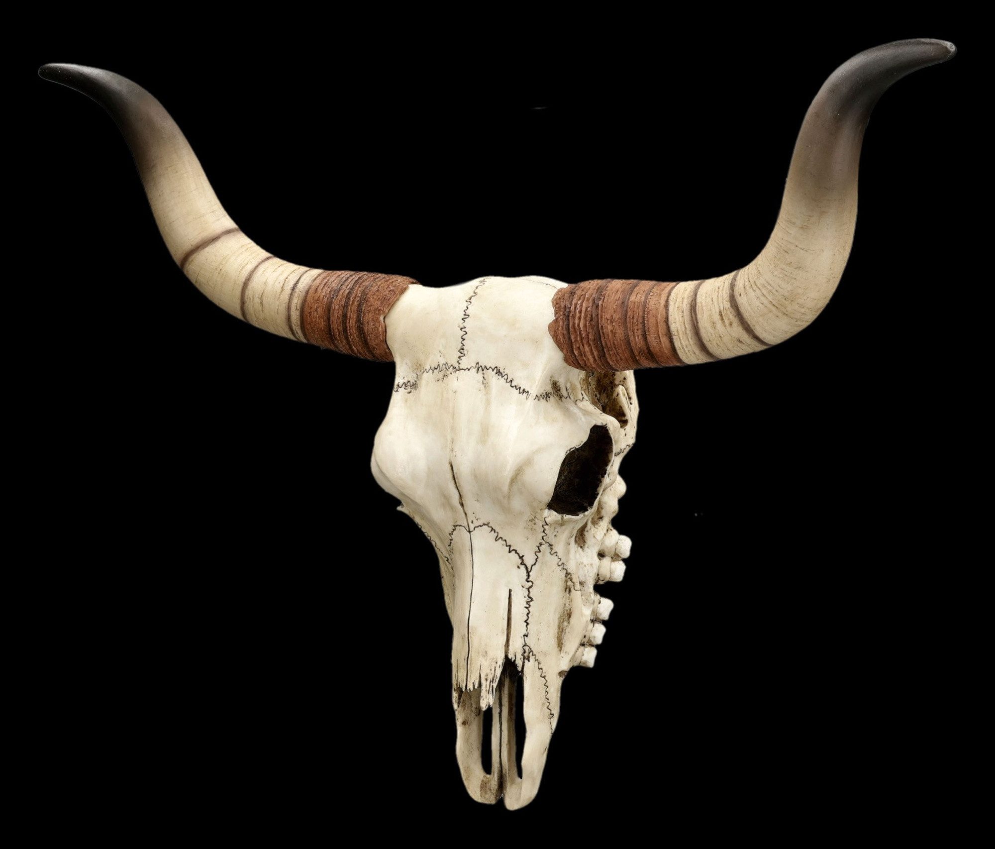 Figuren Shop GmbH Wanddekoobjekt Western Schädel Figur – Langhorn Rind Wanddeko Wandtrophäe 35.5 cm
