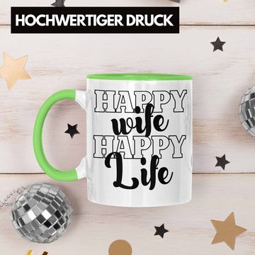 Trendation Tasse Lustige Tasse Geschenk für Ehemann Spruch Happy Wife Happy Life Eheman