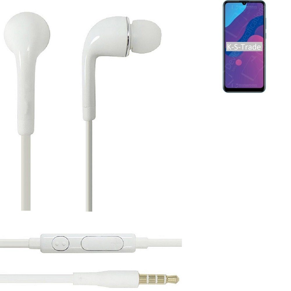 K-S-Trade für Huawei 9A weiß Play In-Ear-Kopfhörer mit Honor Lautstärkeregler (Kopfhörer u Mikrofon 3,5mm) Headset