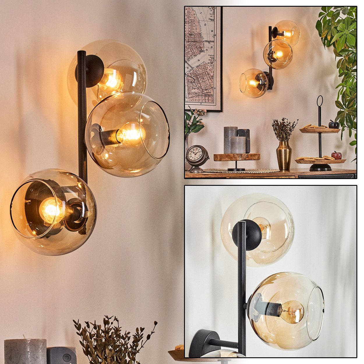 hofstein Wandleuchte Wandlampe aus Metall/Glas in günstig online kaufen