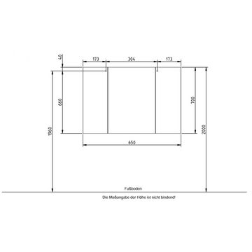 Lomadox Spiegelschrank QUEBEC-66 65 cm inkl. LED-Aufsatzleuchte in weiß Glanz, B/H/T: ca. 65/70/16 cm