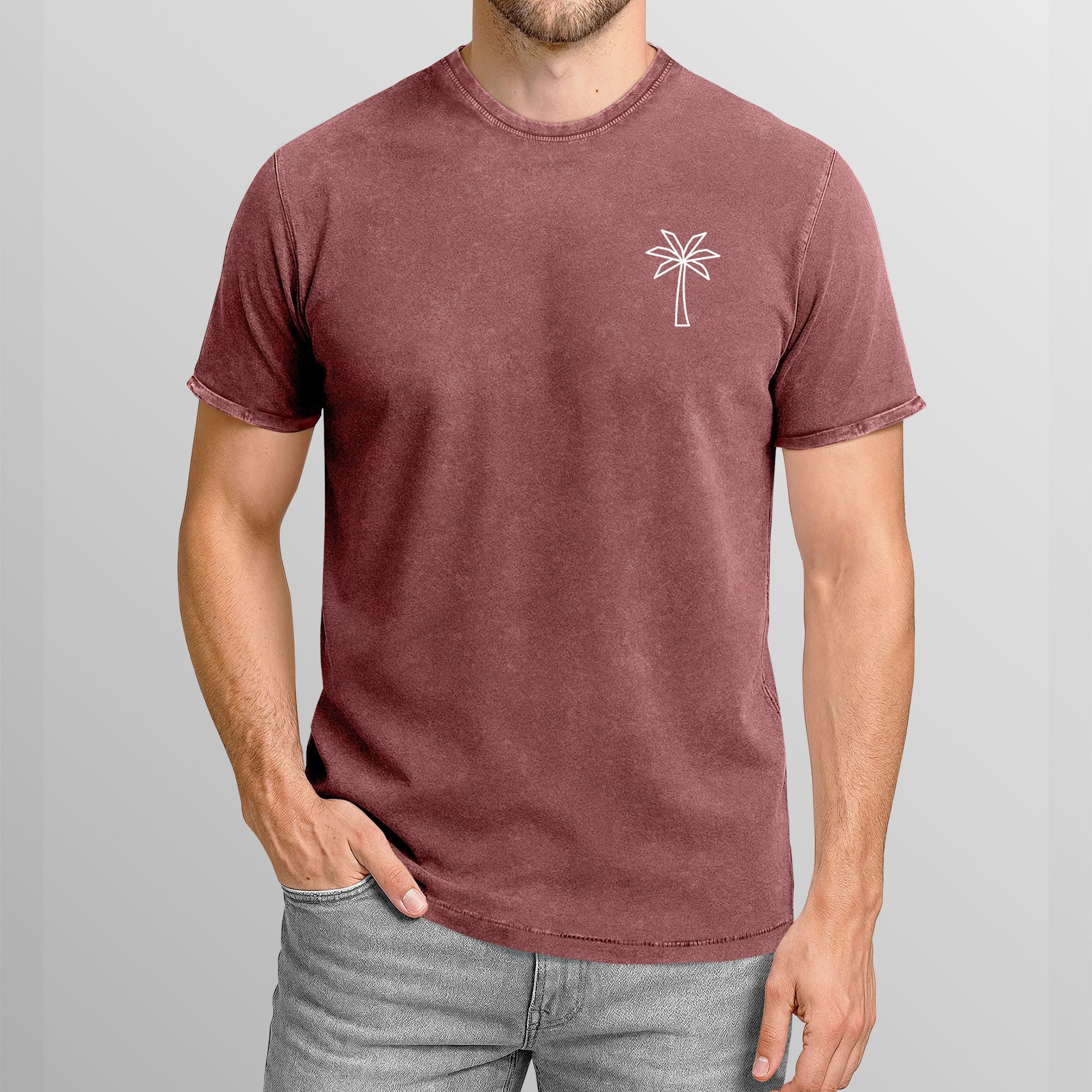 Neverless Print-Shirt Herren T-Shirt mit Palmen Logo – Vintage Waschoptik Kurzarmshirt aus mit Print