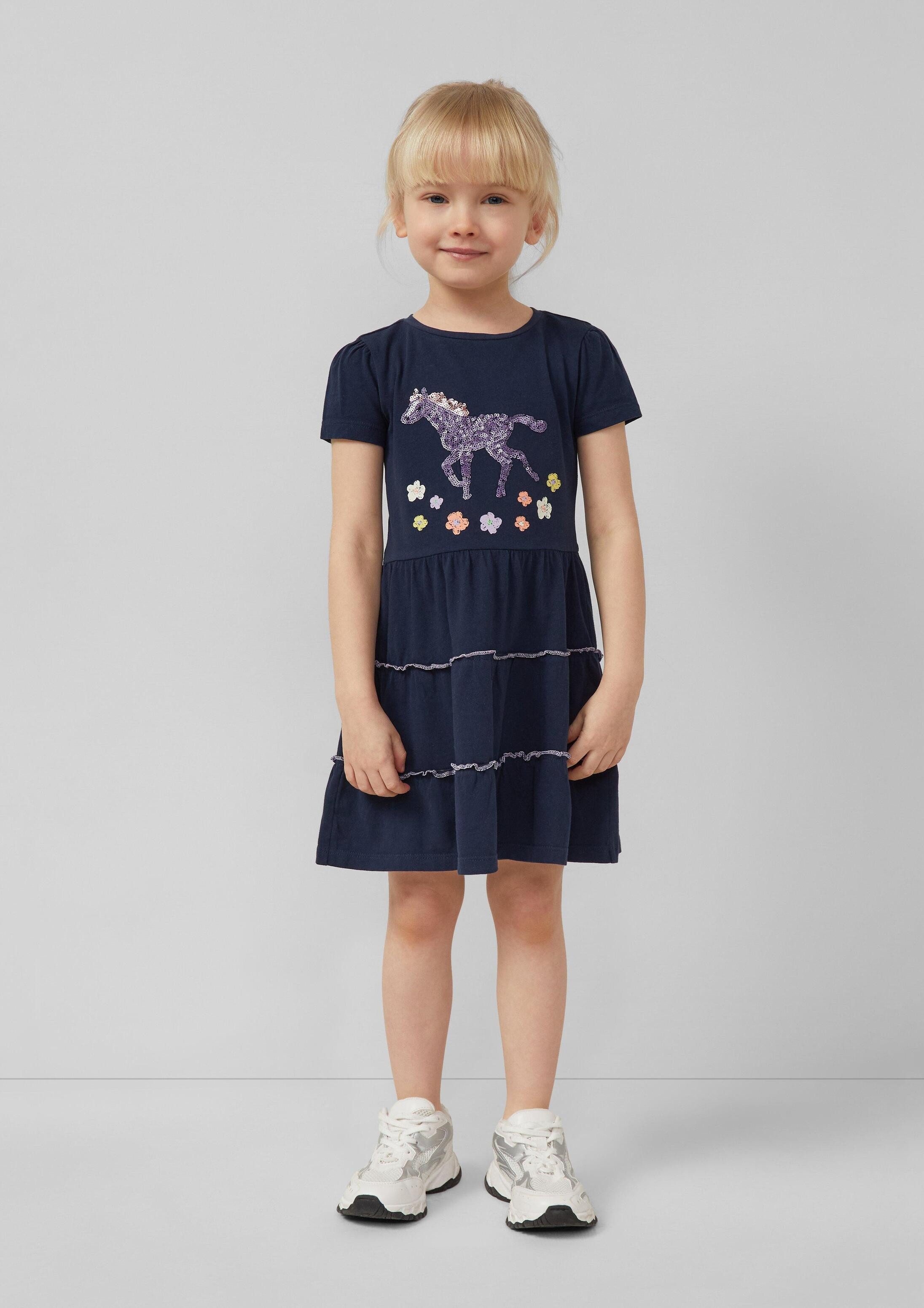 s.Oliver Minikleid Kleid Jersey-Kleid mit Puffärmeln und Pailletten