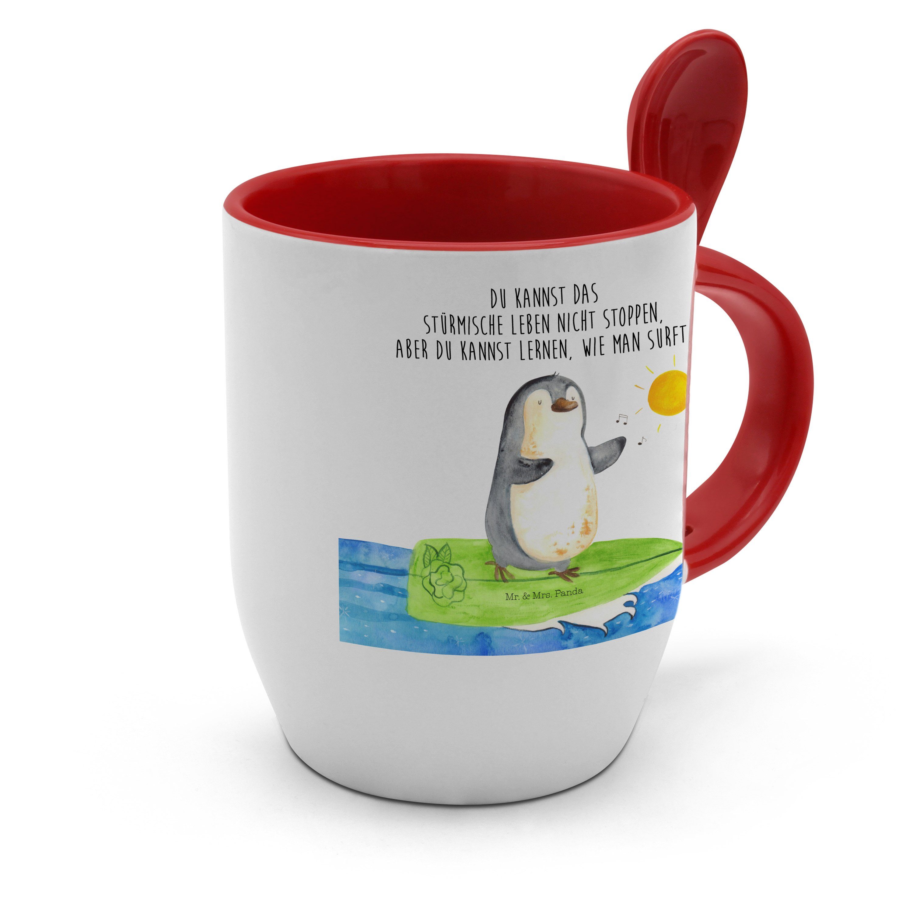 - Tasse, Panda Wellen - Urlaub, Mr. Mrs. Weiß Welle, Keramik Surfer & reiten, Geschenk, Pinguin Tasse