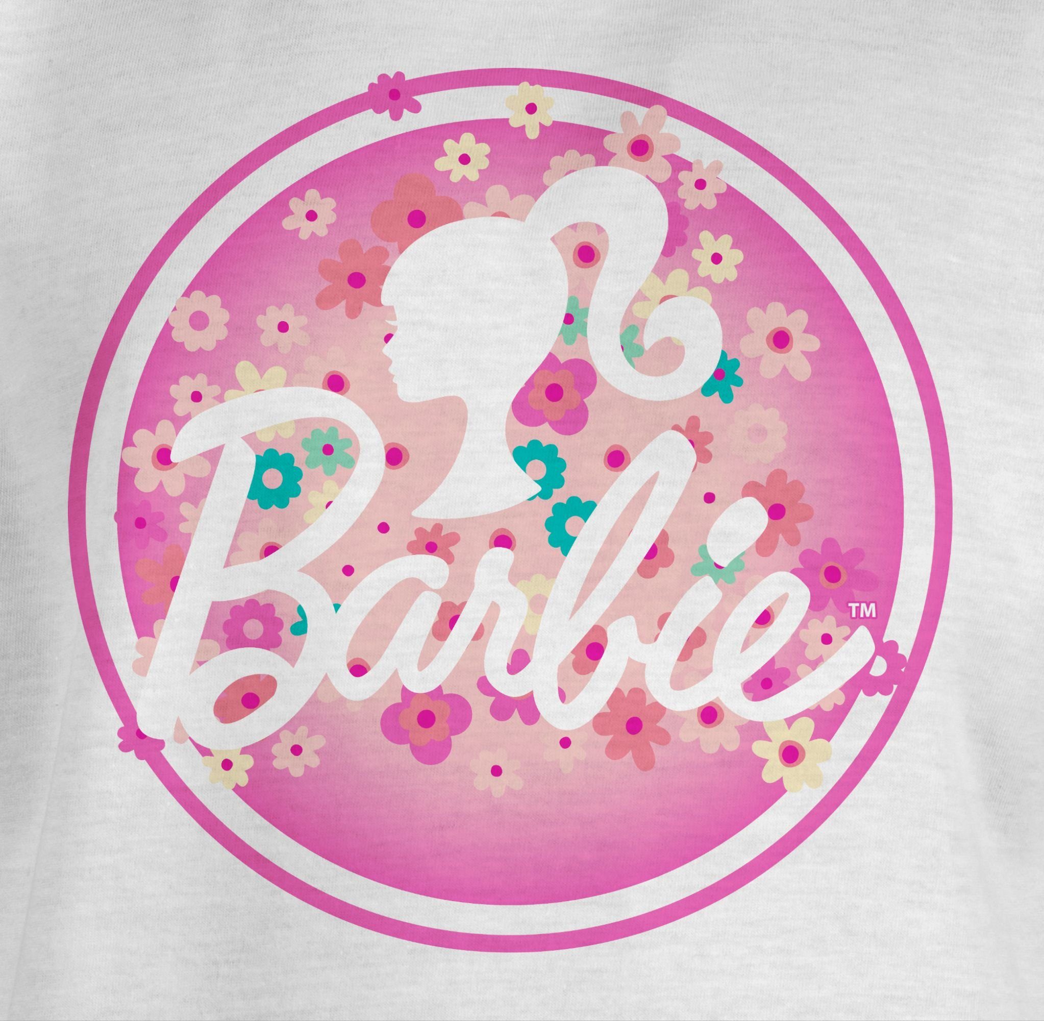 Logo Mädchen Barbie Weiß T-Shirt Shirtracer 2 Blumen Barbie
