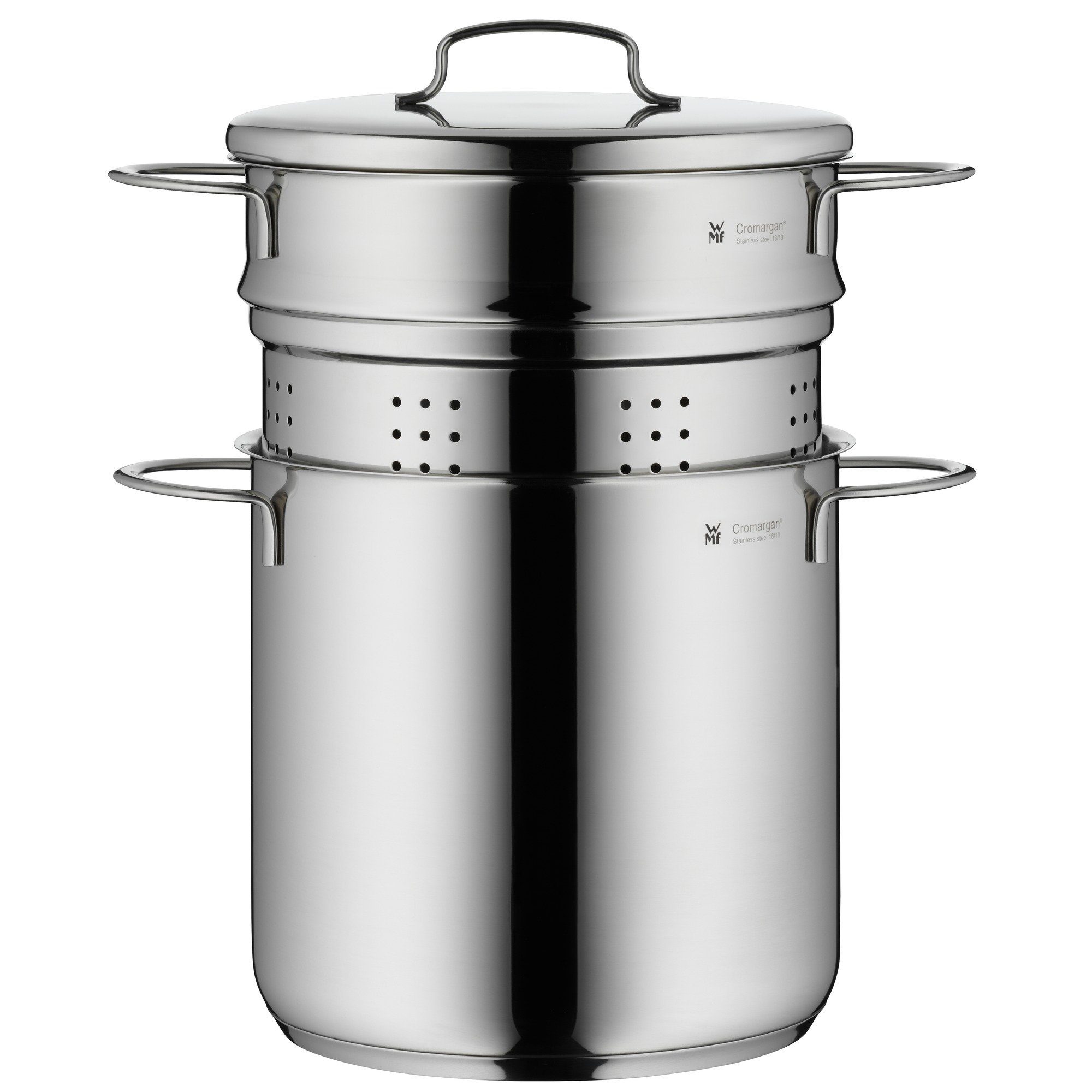 WMF Spaghettitopf Mini Nudeltopf mit Deckel, 18 cm, Cromargan® Edelstahl rostfrei 18/10 (1x Nudeltopf mit Deckel 18 cm (Volumen 3,0l, Höhe 26,5 cm) - optimal für Herdplatten mit Ø 14,5 cm, 1-tlg., 1x Nudeltopf mit Deckel 18 cm - optimal für Herdplatten mit Ø 14,5 cm), Mini