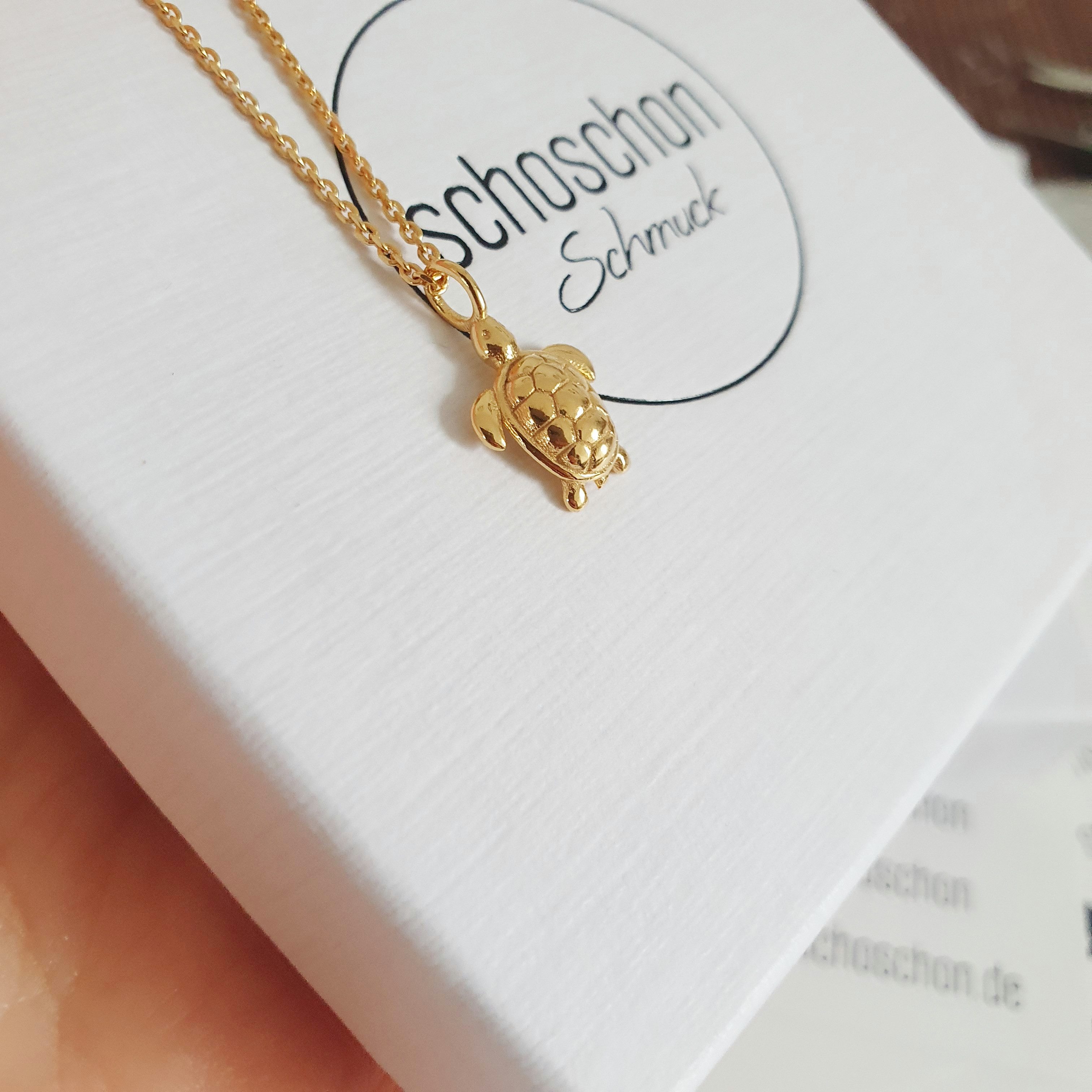 SCHOSCHON Kette mit Anhänger Halskette Schildkröte Herz Anhänger 925 Silber, Maritim Look, Ozean, Meeresschildkröte