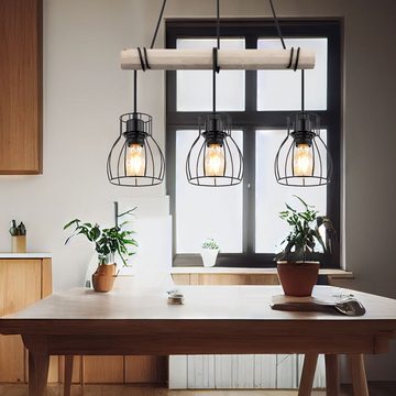 etc-shop Hängeleuchte, Leuchtmittel nicht inklusive, Vintage Pendelleuchte Hängelampe Holz Esstischlampe