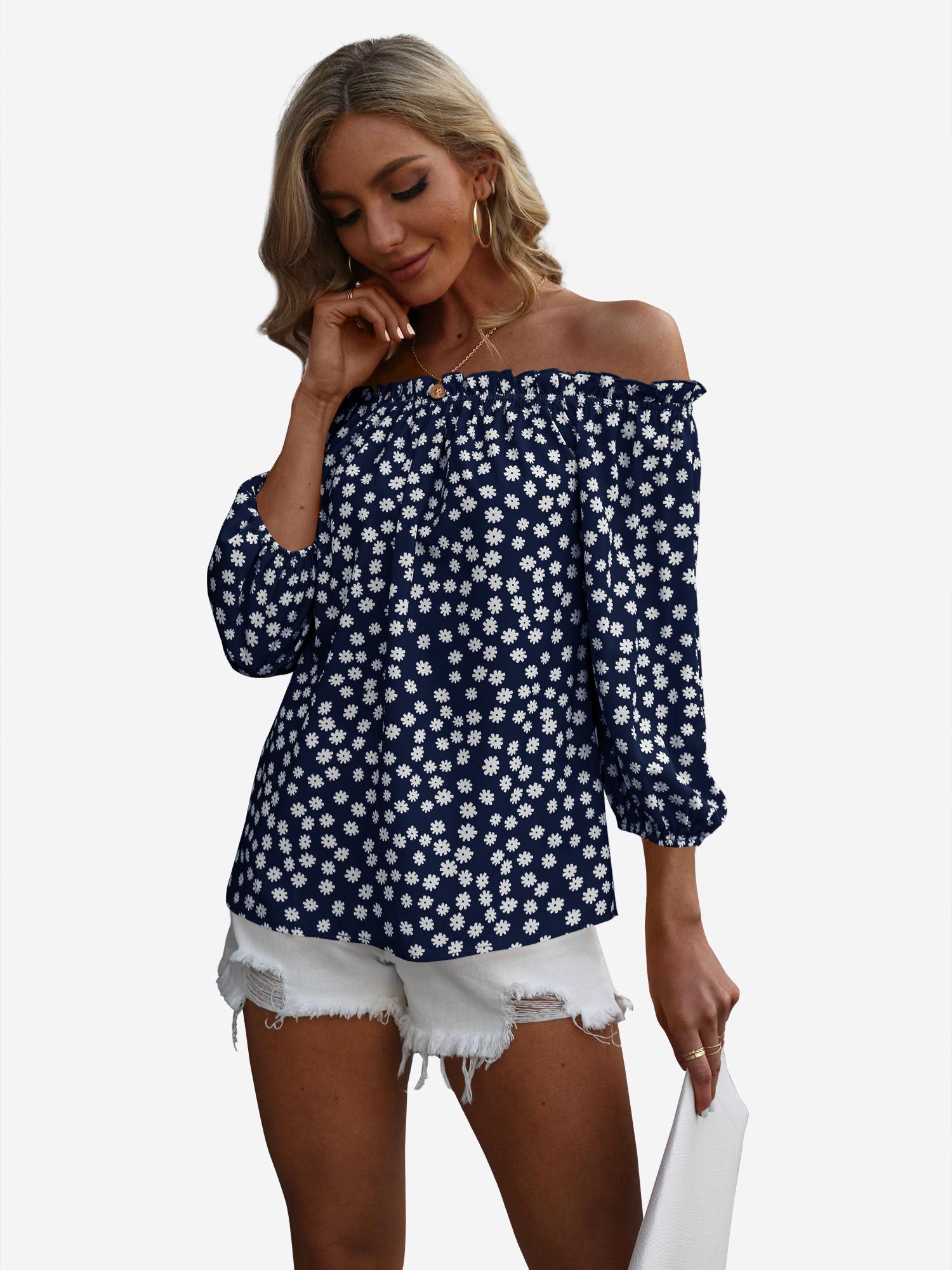 Imily Bela Druckbluse Damen Off-Shoulder mit Blumenmuster und 3/4-Ärmeln Ca günstig online kaufen
