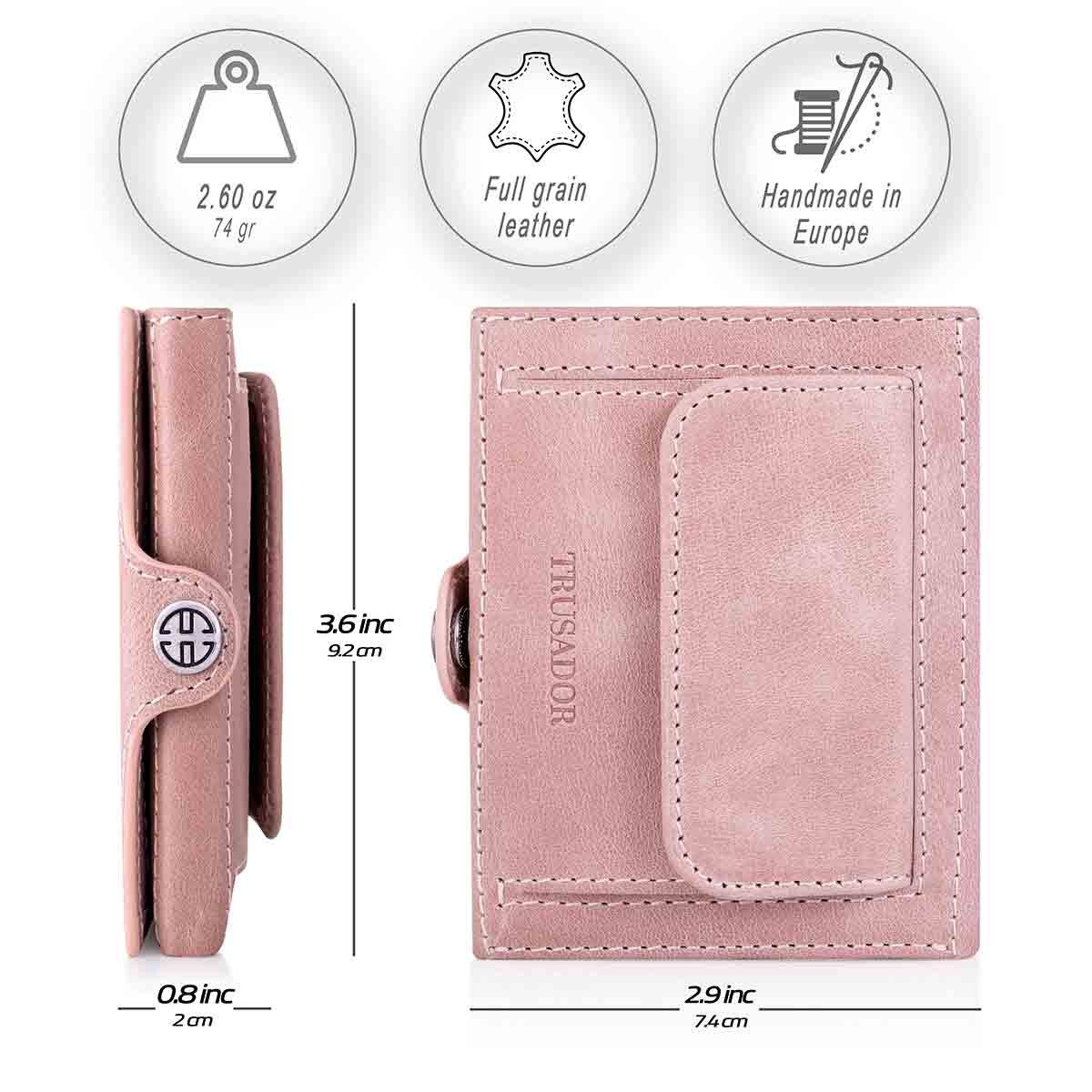 Trusador Mini Geldbörse 'Valencia' - Unisex Slim Wallet - kleiner Leder-Geldbeutel - Münzfach (Handmade, Handarbeit - Made in Europe), Vollnarbenleder, besonders klein, Handarbeit