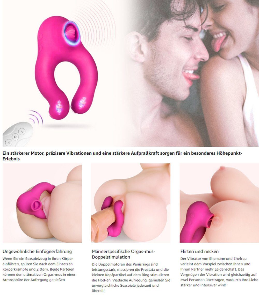 autolock Paar-Vibrator 3-in-1 Sexspielzeug mit für hellRosa Männer, 3 und 7 und Motore Vibrationsmodi mit Paare Leckenmodi Fernbedienen Zunge