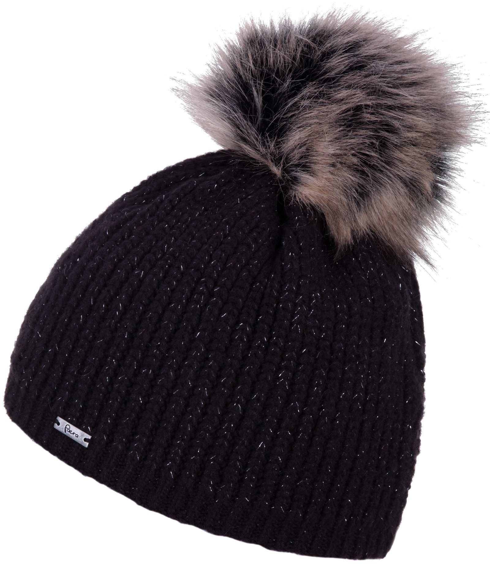 Faera Bommelmütze (1-St) Damen Bommelmütze Wintermütze gefüttert leichter Glitzer Fleecefutter