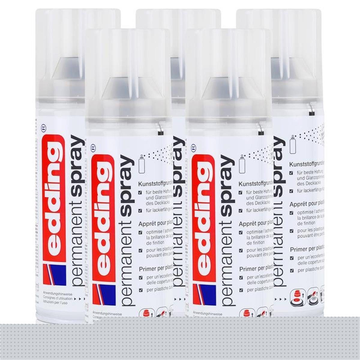5x Edding Permanent Spray Universalgrundierung Grau, 200 Ml Dose – Schnell Trocknend, Hohe Füllkraft