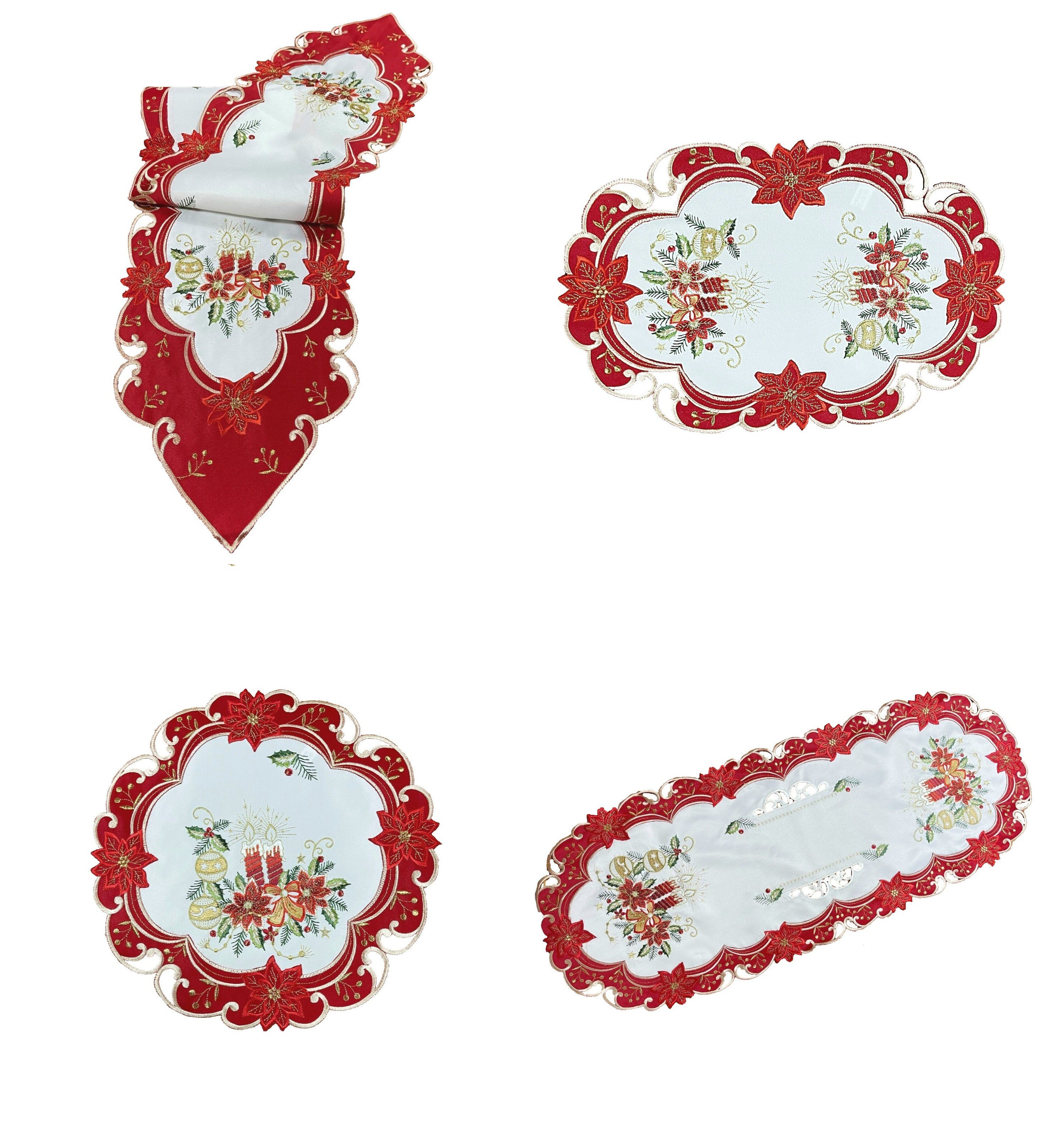 Westernlifestyle Tischläufer Weihnachtsdecke Rot Weiß bestickt mit Kerzen W günstig online kaufen