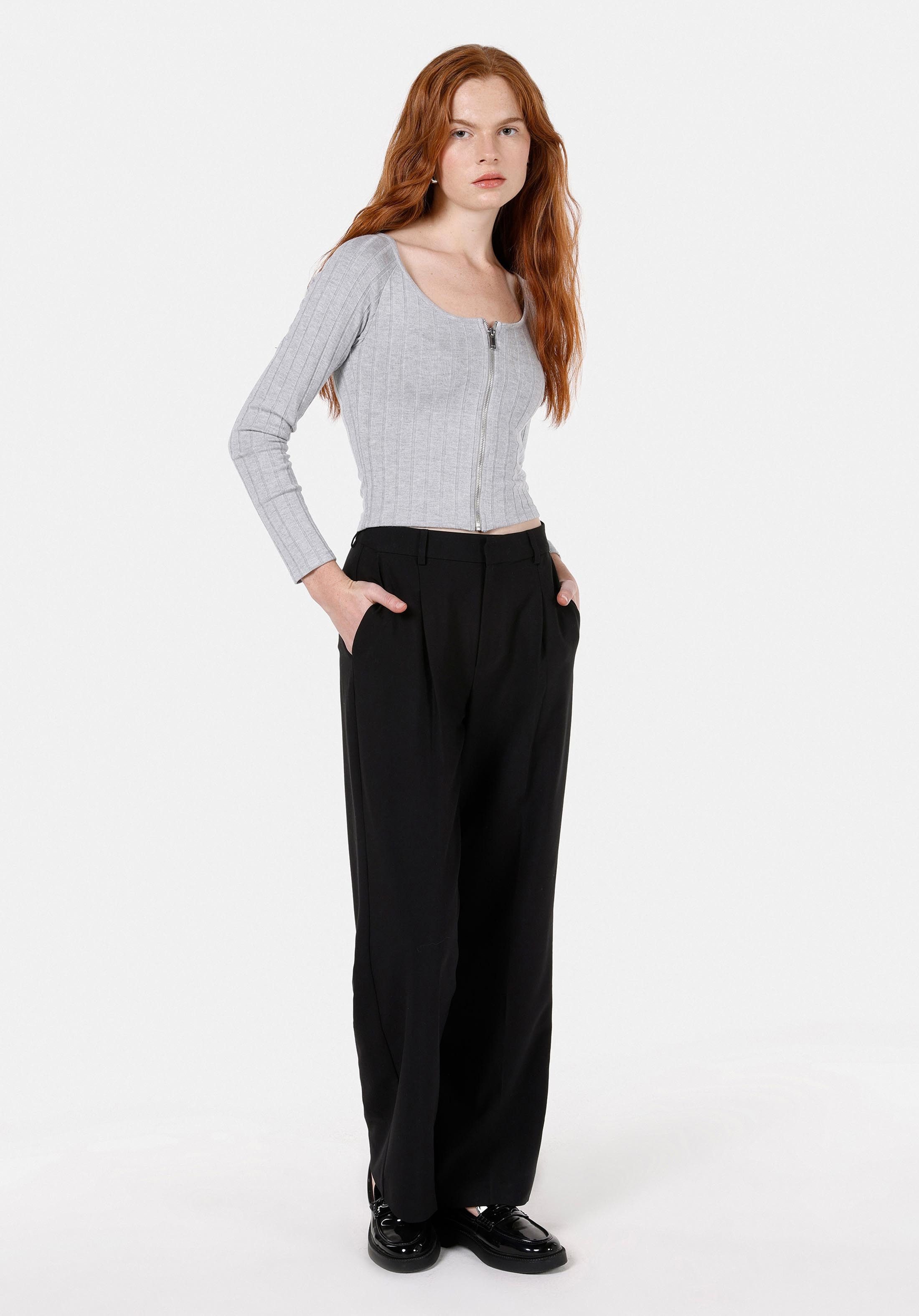Colins T-Shirt Colins Slim Fit Damen-Langarm-T-Shirt in Grau-Melange – Die Adresse fü