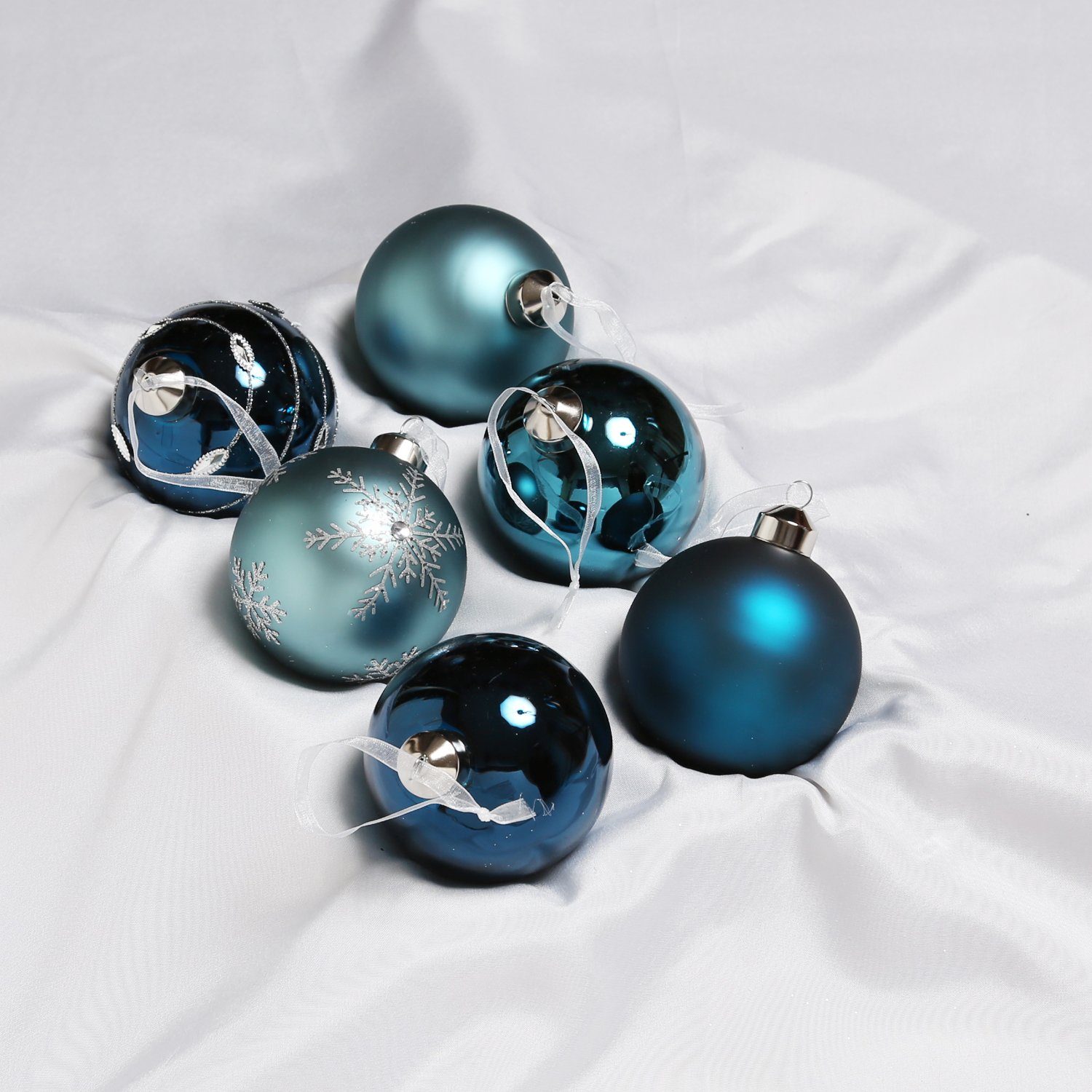 MARELIDA Weihnachtsbaumkugel Christbaumkugel Weihnachtskugel Glas D:8cm glänzend matt blau 6er Set (6 St)