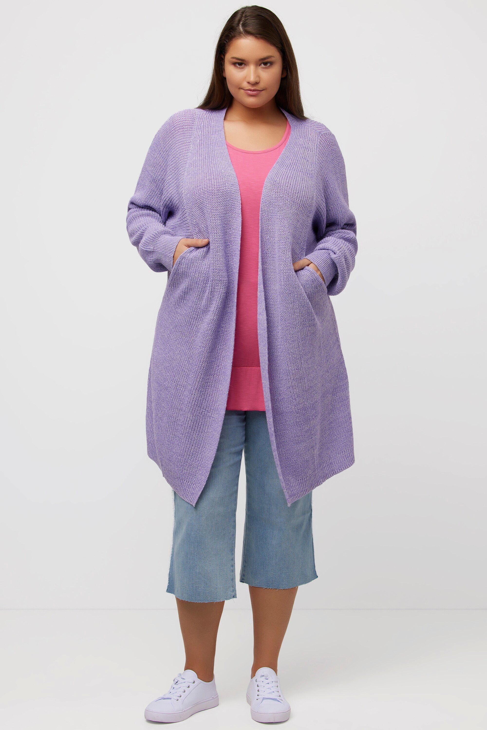 Eggshape Oversized Strickjacke Ulla lavendel Fledermausarm Long-Strickjacke Popken