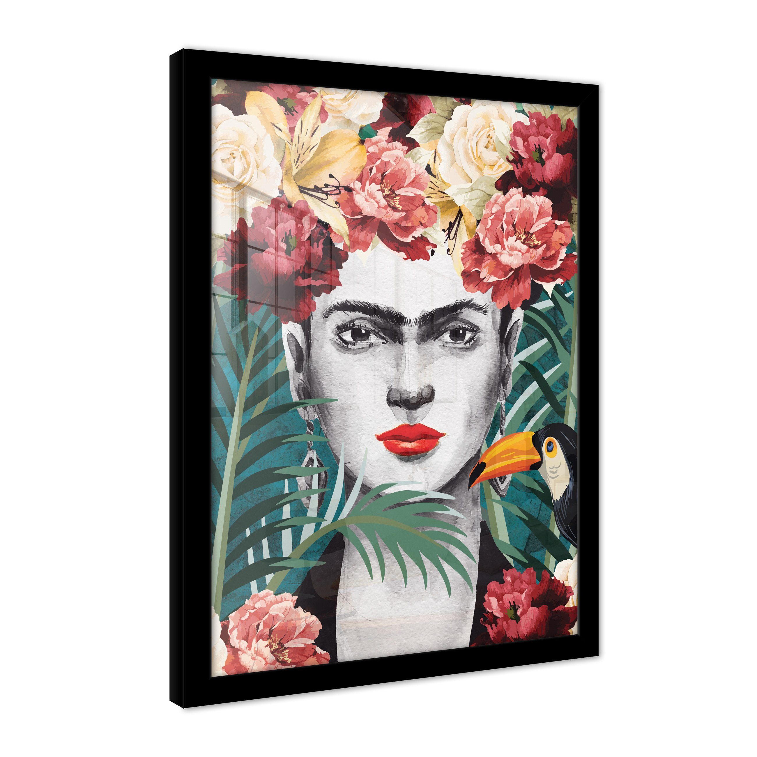 Kunstdruck 30x40 Kunst cm Wandbild, Bild St), Größen Rahmen Rahmen 1 cm Poster mit 50x70 Bilder cm Kahlo Poster Wohnzimmer Rahmen Poster (Einteilig Poster / Schlafzimmer Wallarena Frida mit Hochformat, 70x100 zur Mit / Auswahl: