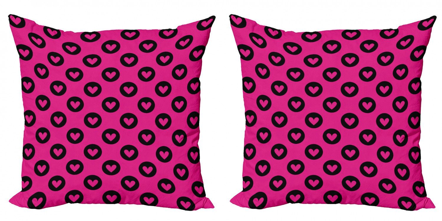 Kissenbezüge Modern Accent Doppelseitiger Digitaldruck, Abakuhaus (2 Stück), Hot Pink Herz-große Schwarze Flecken