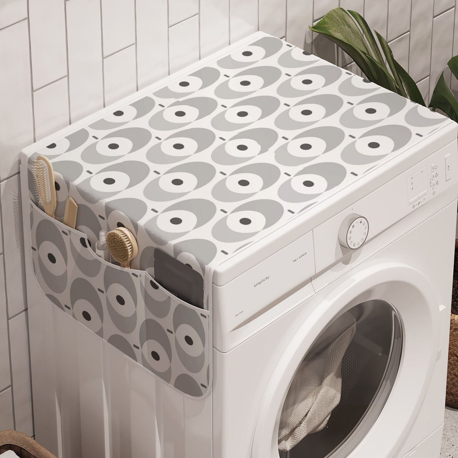 Abakuhaus Badorganizer Anti-Rutsch-Stoffabdeckung für Waschmaschine und Trockner, Abstrakt Einfacher grauer Apple-Shapes