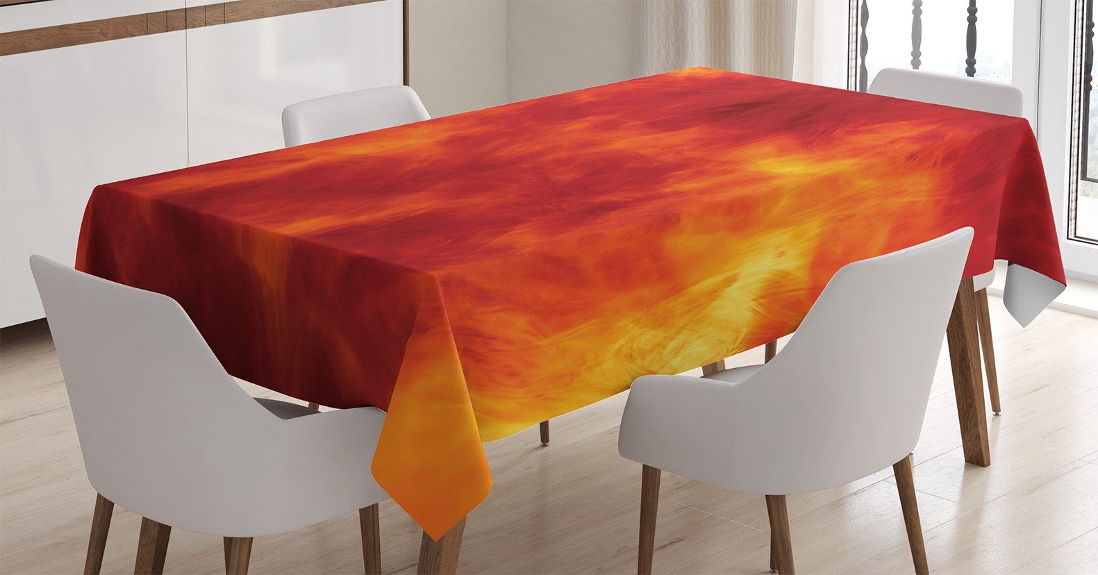 Abakuhaus Tischdecke Farbfest Waschbar Für den Außen Bereich geeignet Klare Farben, Orange Feuer und Flammen Entwurf