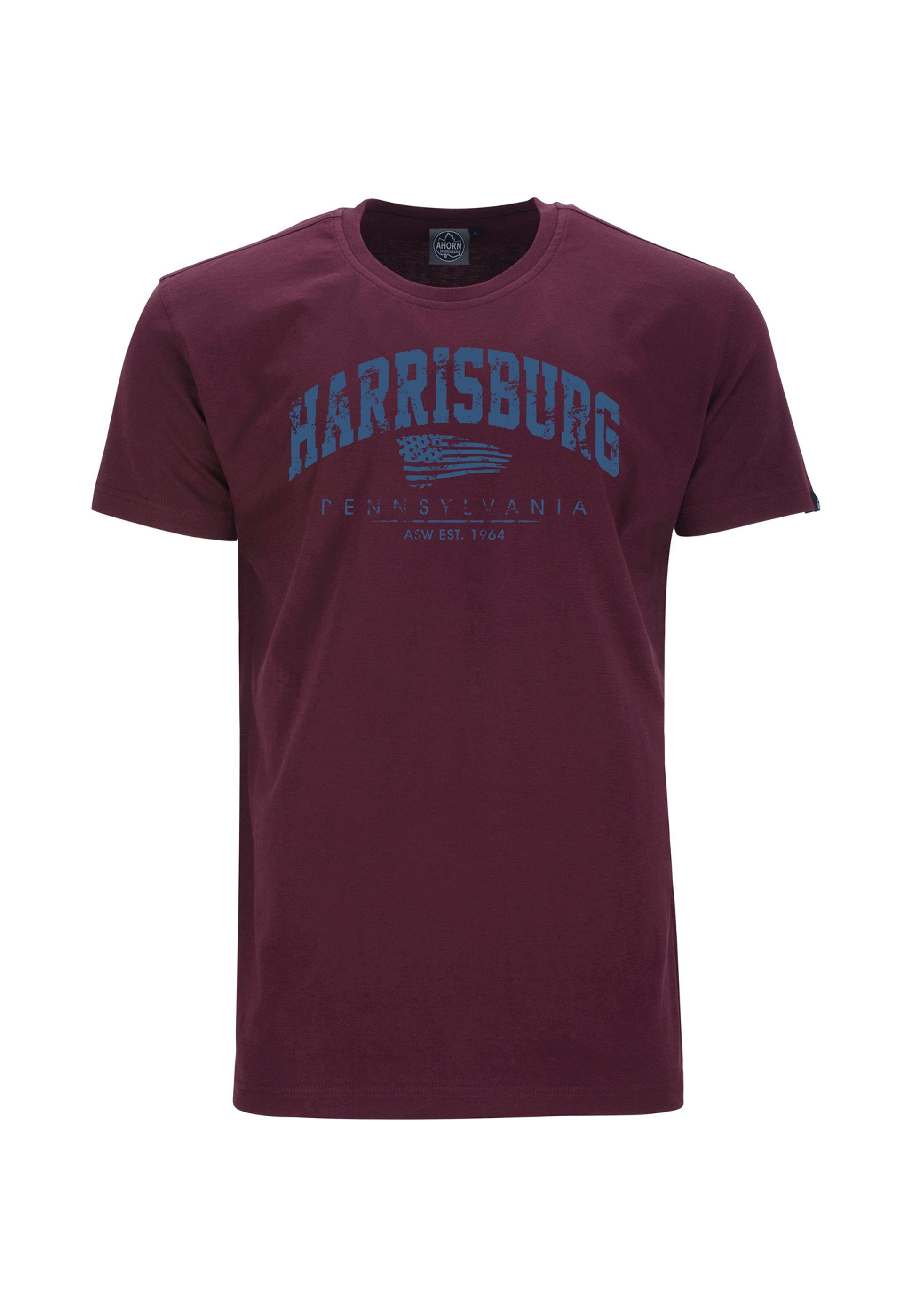 mit HARRISBURG_ATLANTIC Frontprint SPORTSWEAR T-Shirt AHORN modischem BLUE bordeaux