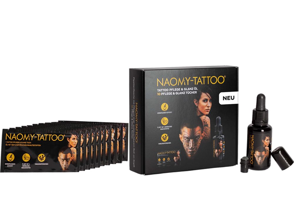NAOMY TATTOO Körperpflegemittel Naomy-Tattoo Öl 30ml & 10x Naomy-Tattoo Glanz- und Pflegetücher