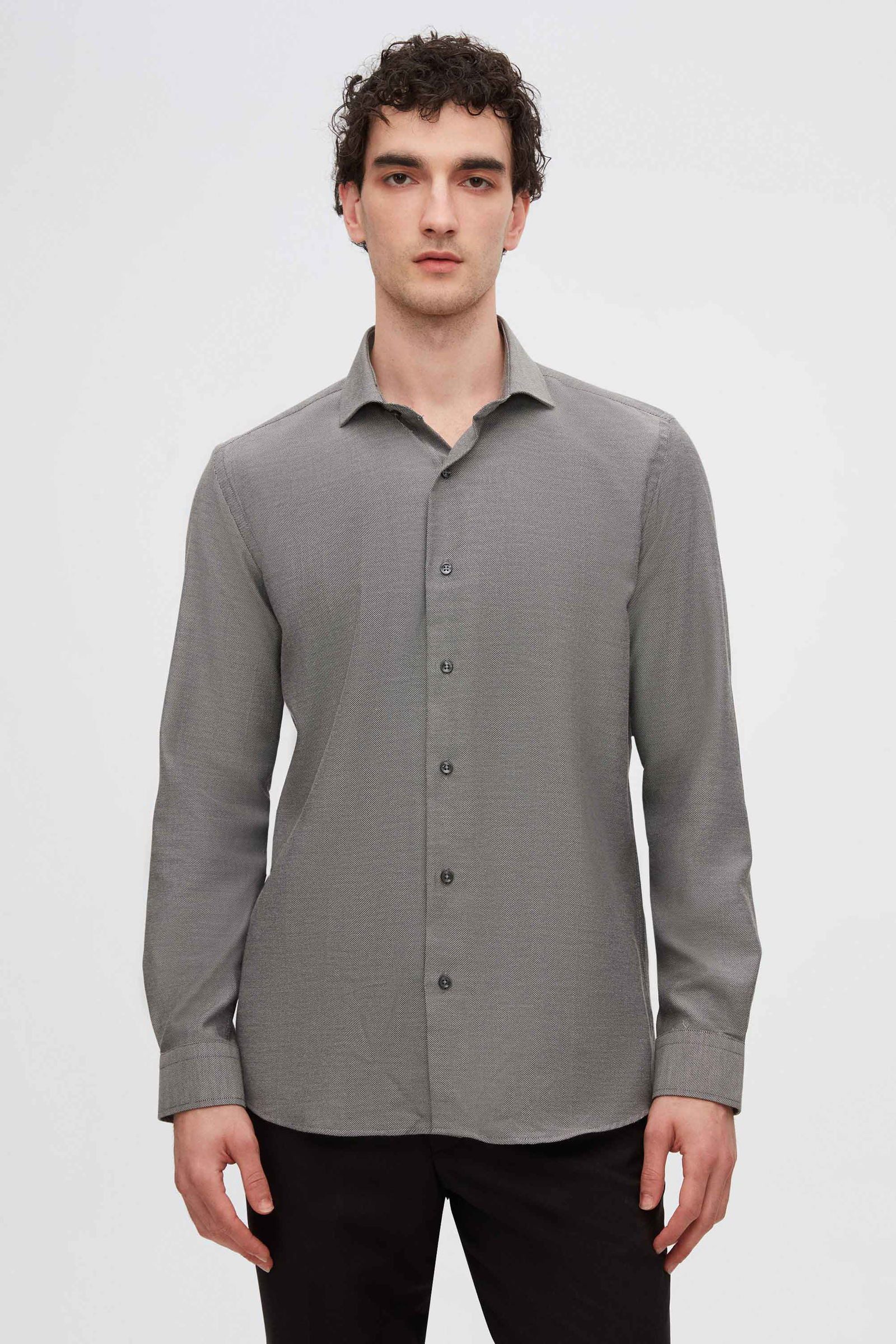 D'S DAMAT Businesshemd Ds Damat Slim Fit Dobby-Hemd mit italienischem Kragen