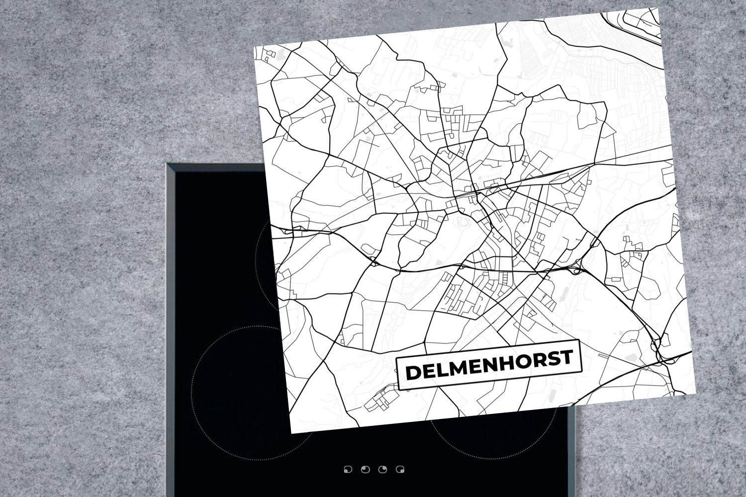 für Vinyl, - Arbeitsplatte Herdblende-/Abdeckplatte Karte tlg), küche Delmenhorst (1 Ceranfeldabdeckung, MuchoWow - Stadtplan, 78x78 cm,