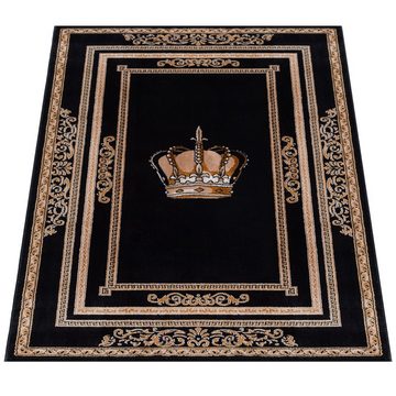 Designteppich Teppich Wohnzimmer Wohnzimmerteppich schwarz gold Motiv Royal Krone, Belle Arti, 100% Polyester Designerteppich Crown Schlafzimmer Esszimmer Diele
