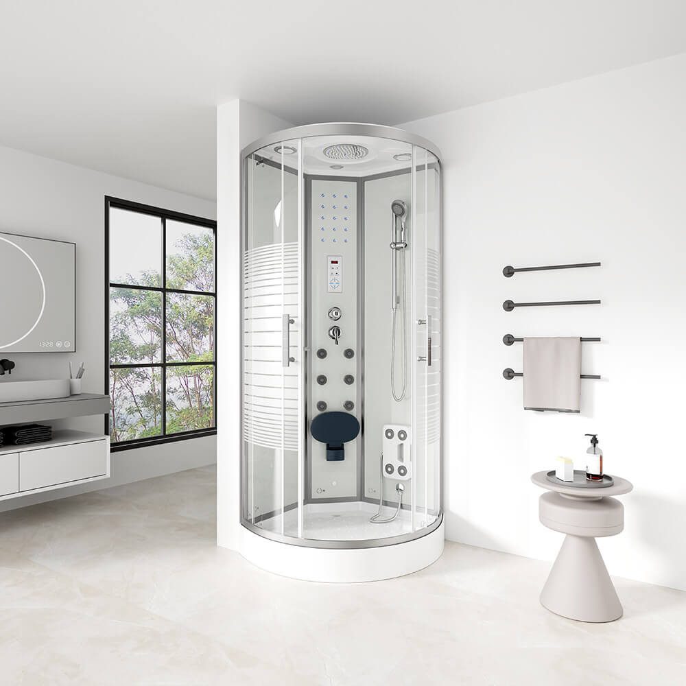 HOME DELUXE Komplettdusche WHITE PEARL, BxT: 100x100 cm, Einscheibensicherheitsglas, inkl. Duschtasse, Aluminiumprofilen, Schiebetür, & Armaturen, LED-Beleuchtung & Rückenmassage, Duschkabine, Fertigdusche