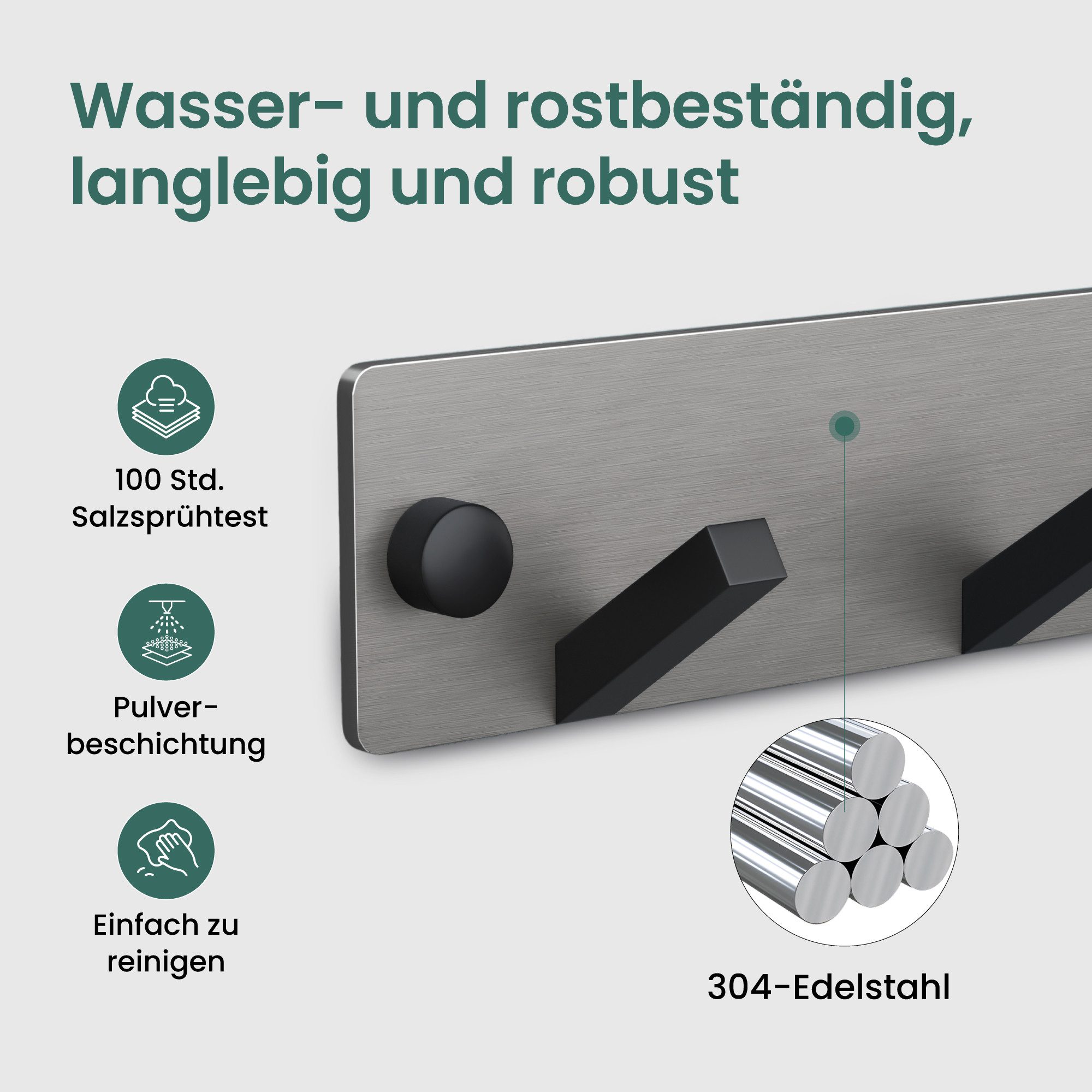 Mai & Mai Wandgarderobe Kleiderhaken Garderobenleiste Wandhaken aus Edelstahl 5 Haken Stalo-05