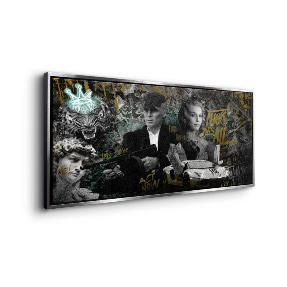 DOTCOMCANVAS® Leinwandbild, Premium Wandbild - Rahmen Erfolgsbild Blinders schwarzer - Panorama Peaky