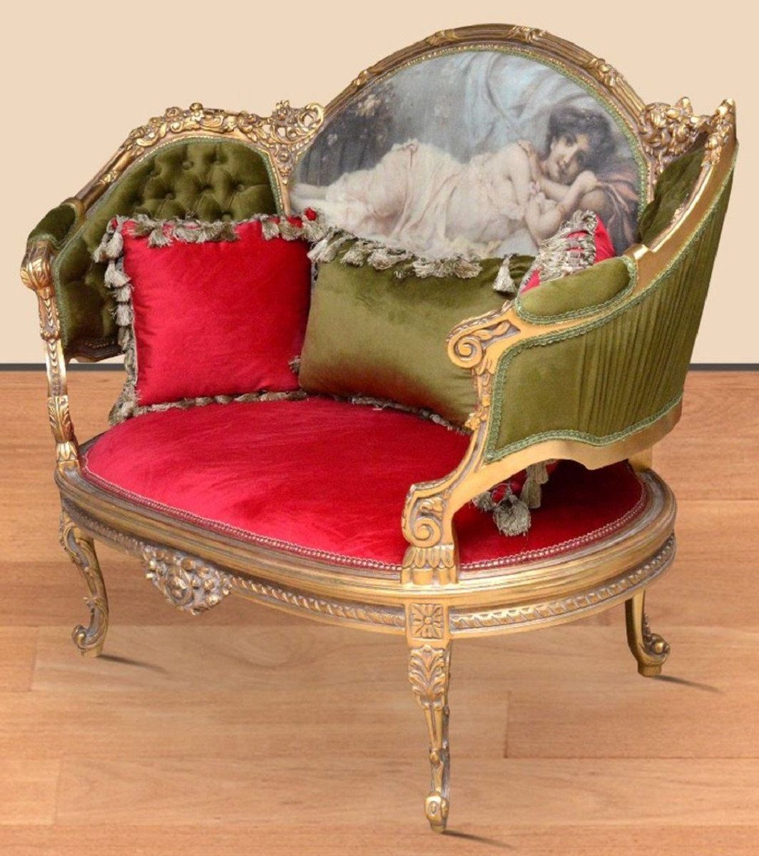 Wohnzimmer Handgefertigtes / Sofa Mehrfarbig Barock / / Casa Sofa im Prunkvolle - Padrino - Sofa Barock Rot Barockstil Wohnzimmer Gold Möbel Grün