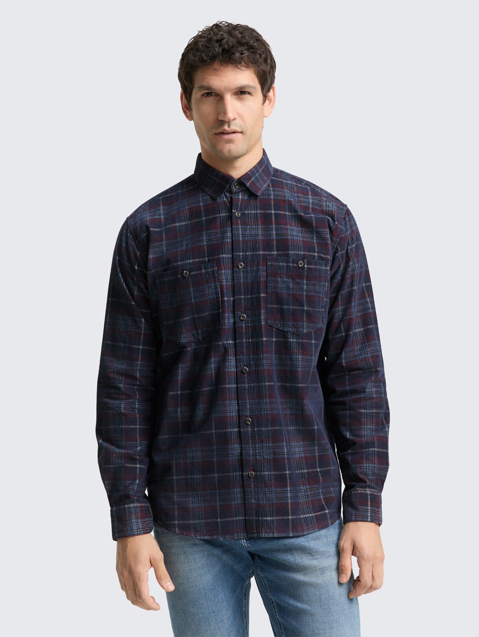 TOM TAILOR Langarmhemd Blusen & Shirts Regular Fit Cordhemd mit Karomuster